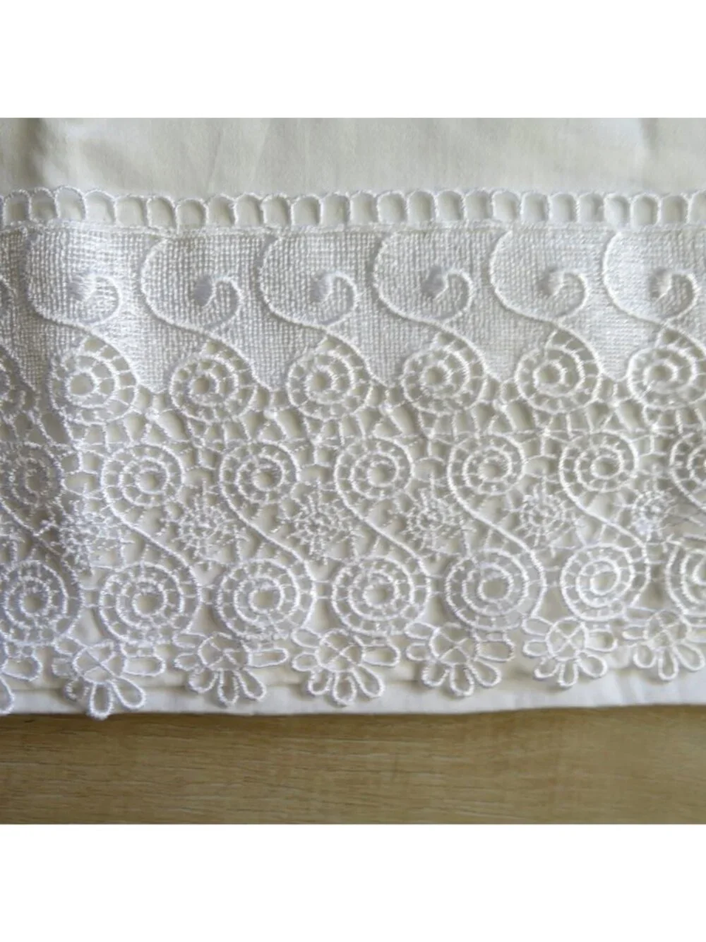 One Vintage Cotton White Pillowcase Embroidered Lace Trim Standard Size